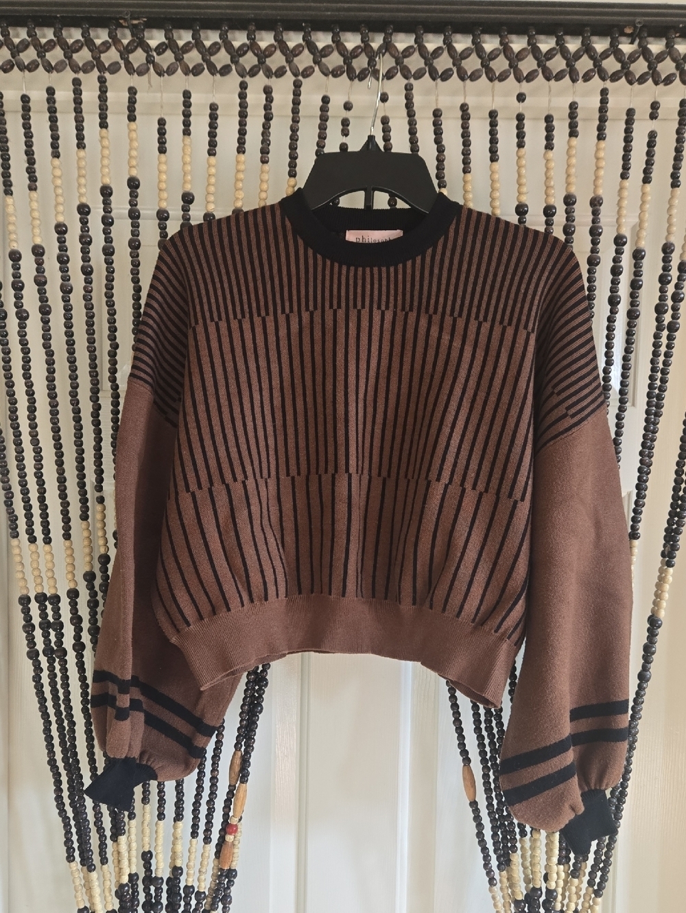 Philosophy Brown and Black Striped Crewneck Sweater
